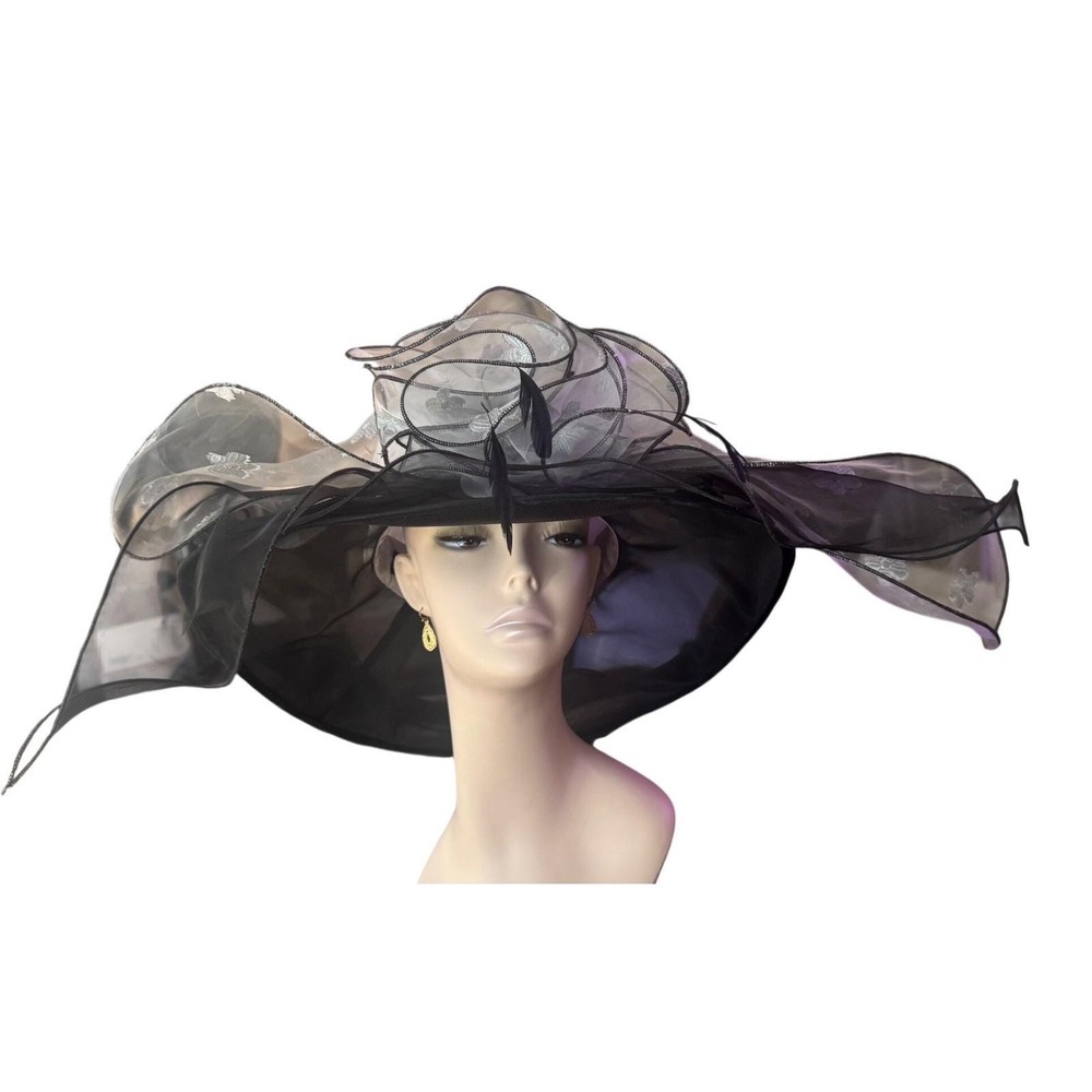 Vintage Young June White Black Organza Kentucky Derby‎ Church Hat  Preloved
